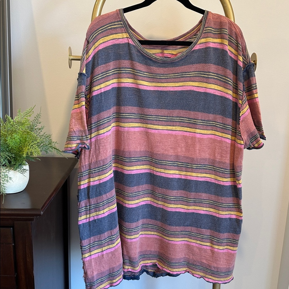 FREE PEOPLE we the free striped pink oversized top (size medium) ✨ - Picture 2 of 8